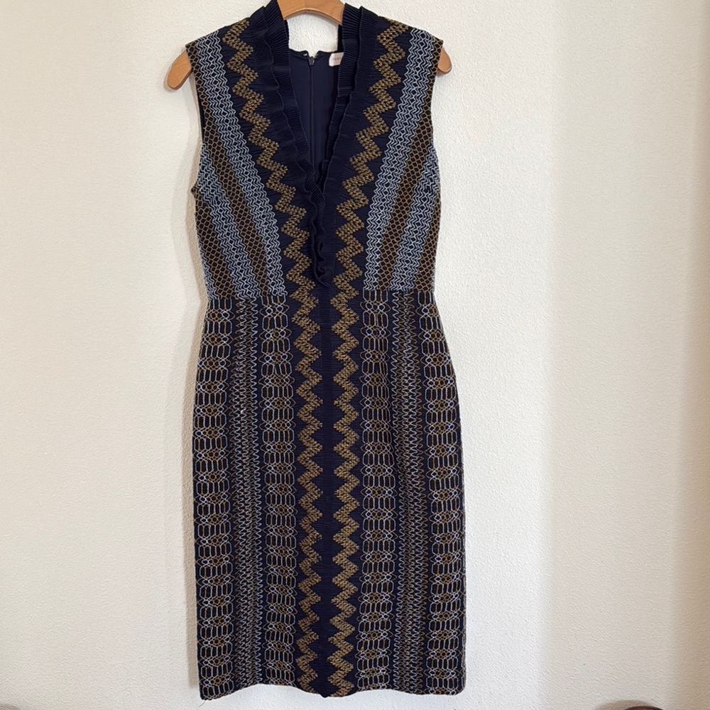 Tory Burch Sleeveless Midi Dress in Navy and Gold Size 8